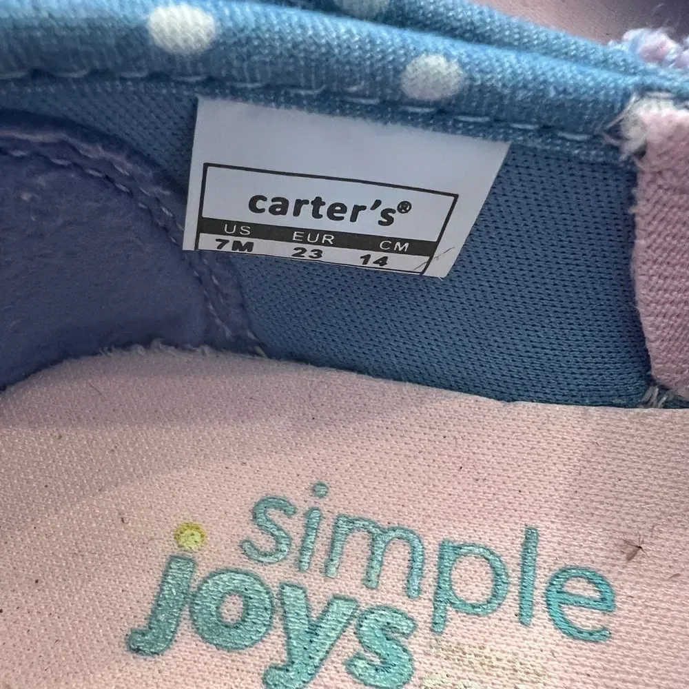 Carter’s Toddler Girl Canvas Flats Shoes Size 7 Blue & White Polka Dot